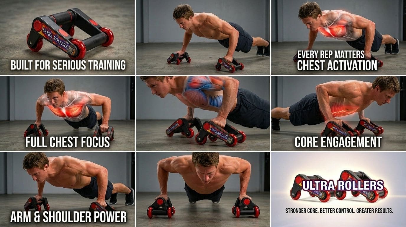 Man doing push-ups with roller handles