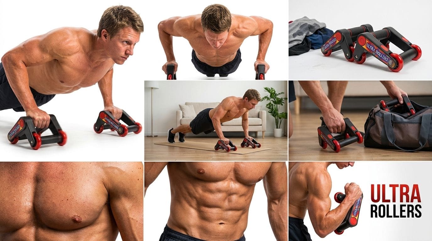 Man doing push-ups with rolling handles