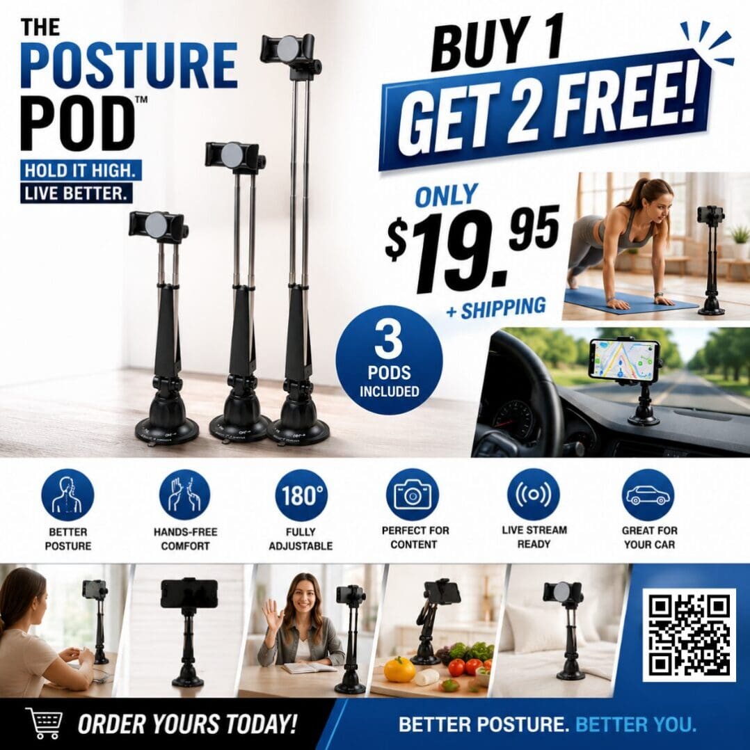 Posture Pod adjustable phone holder advertisement